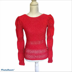 NWT Intermix Ronny Kobo Red Puff Sleeve Sweater, medium